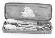 C70-1183. Set of six teaspoons, sugar tongs, and case: 1954-563,1-8.