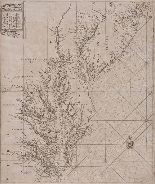 A Large Mapp of VIRGINIA, MARYLAND, PENSYLVANIA, East and West NEW JERSEY, & NEW YORK...