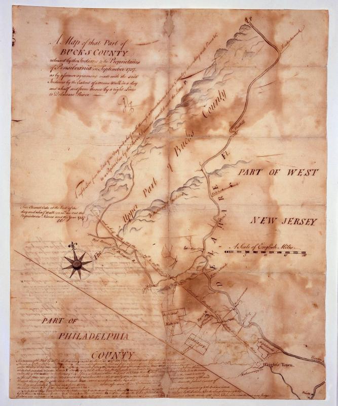 A that Part of/ BUCKS COUNTY/ released by the Indians to the Proprietaries/ of Pensilvania in September 1737 ("Walking Purchase Map") – Works – The Colonial Williamsburg Foundation