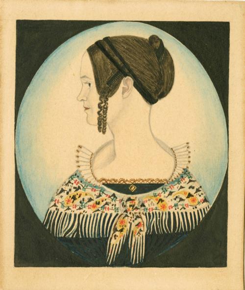 Antique French Portrait Miniature, 3/4 Pose, Woman, White Bonnet