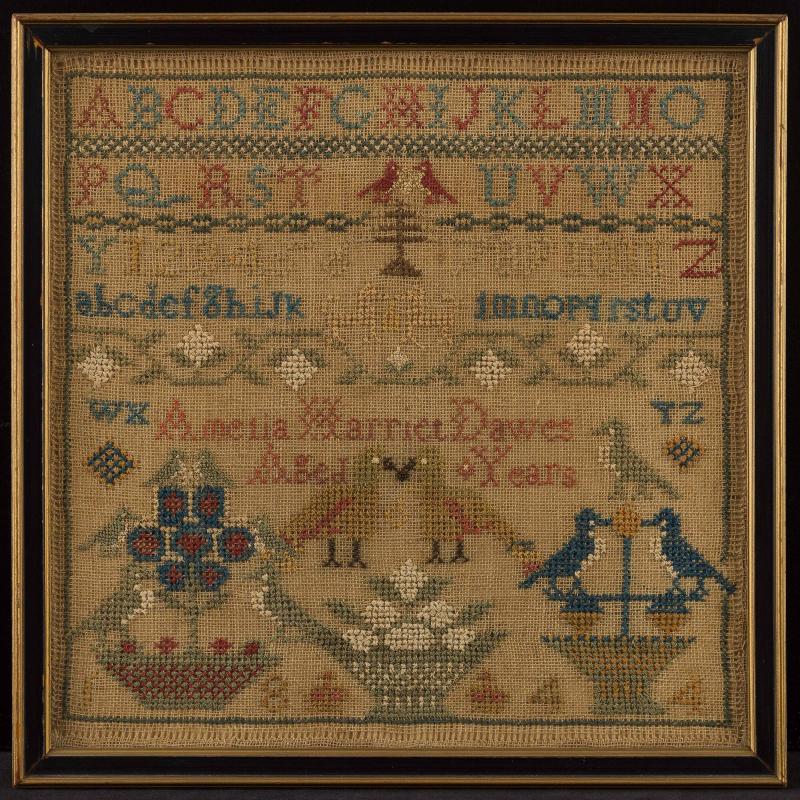 Sampler by Amelia Harriet Dawes – Works – The Colonial Williamsburg ...