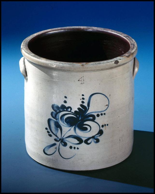 Stoneware Crock with Cobalt Blue Bands and Lid